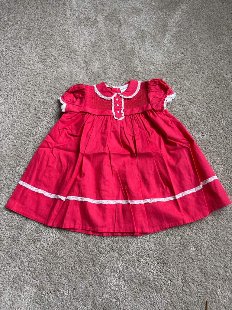 Vintage Girls' Red Lace-Trim Puff Sleeve Party Dress